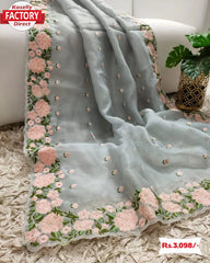 Designer Organza Embroidered Fancy Saree