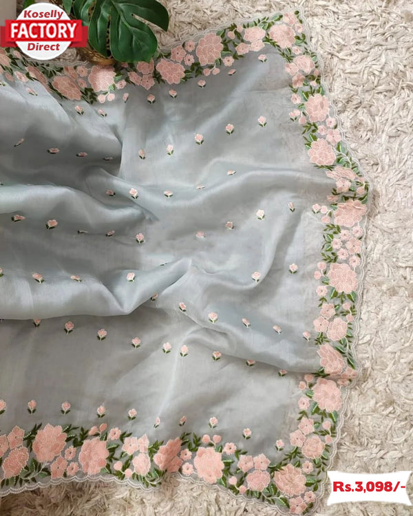 Designer Organza Embroidered Fancy Saree