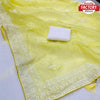 Light Yellow Organza Embroidered Partywear Saree