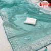Light Blue Organza Embroidered Partywear Saree