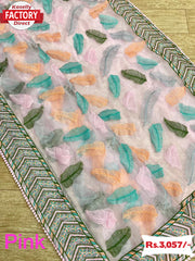 Pink Pure Organza Thread Embroidered Saree