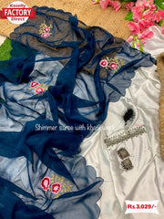 Navy Blue Pure Soft Simmer Silk Saree With Handwork