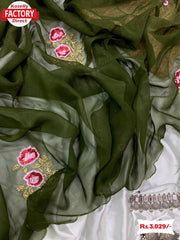 Mehendi Green Pure Soft Simmer Silk Saree With Handwork