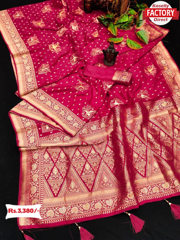 Rani Pink Pure Dola Silk Saree