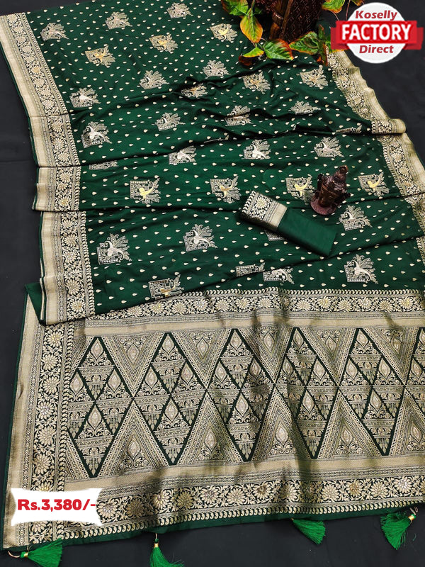 Dark Green Pure Dola Silk Saree