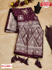 Maroon Pure Dola Silk Saree