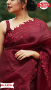 Maroon Pure Organza Chikankari Saree