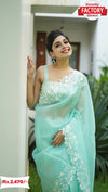Light Blue Pure Organza Chikankari Saree