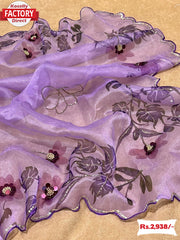 Lavender Pure Organza Hand-work Saree