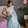 Light Blue Pure Organza Fancy Embroidered Saree