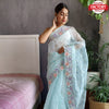 Light Blue Pure Organza Fancy Embroidered Saree