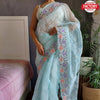 Light Blue Pure Organza Fancy Embroidered Saree