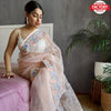 Light Peach Pure Organza Fancy Embroidered Saree