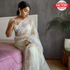 Off-White Pure Organza Fancy Embroidered Saree