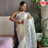 Off-White Pure Organza Fancy Embroidered Saree