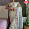 Off-White Pure Organza Fancy Embroidered Saree