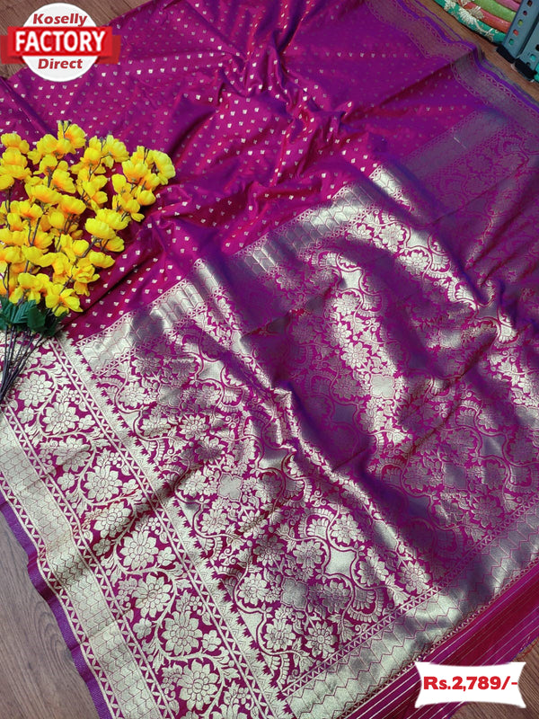 Magenta Soft Banarasi Zari Weaving Saree