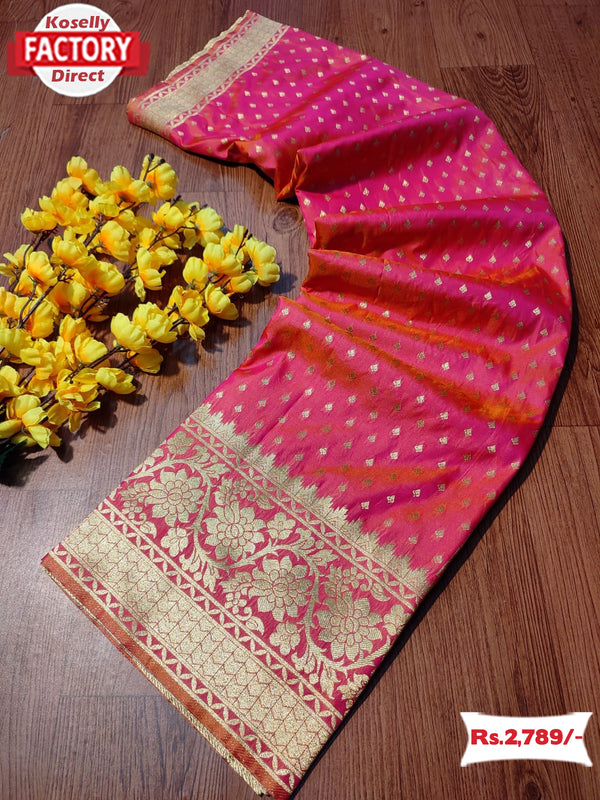 Pink Soft Banarasi Zari Weaving Saree