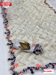 White Embroidered Georgette Designer Saree