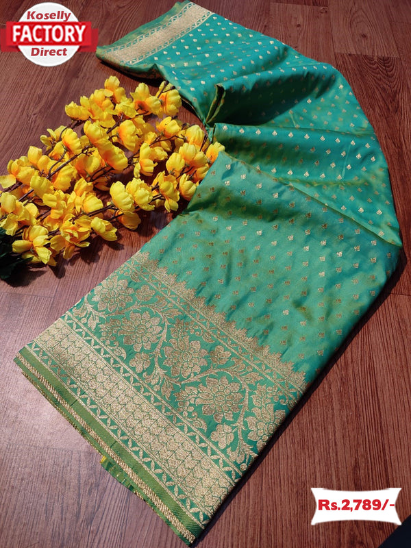 Faded Green Soft Banarasi Zari Weaving Saree