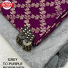 Grey Chiffon Crepe Saree With Purple Blouse Piece