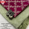 Dusty Green Chiffon Crepe Saree With Magenta Blouse Piece