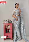 Ash Viscose Zari Ready To Wear Saree With Belt