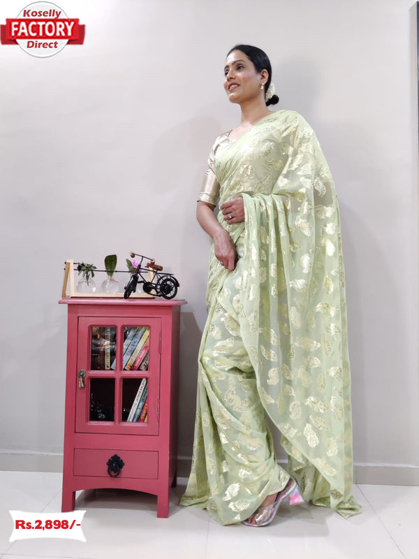 Mild Green Viscose Zari Ready To Wear Saree With Belt