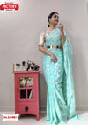 Sky Blue Viscose Zari Ready To Wear Saree With Belt