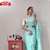 Sky Blue Viscose Zari Ready To Wear Saree With Belt