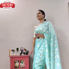 Sky Blue Viscose Zari Ready To Wear Saree With Belt