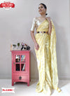 Light Yellow Viscose Zari Ready To Wear Saree With Belt