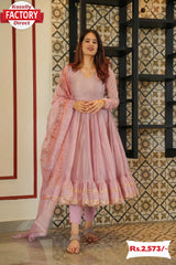 Pink Chanderi Silk Anarkali Gown Set