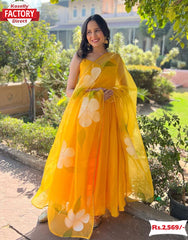 Yellow Silk Gown Dupatta Set