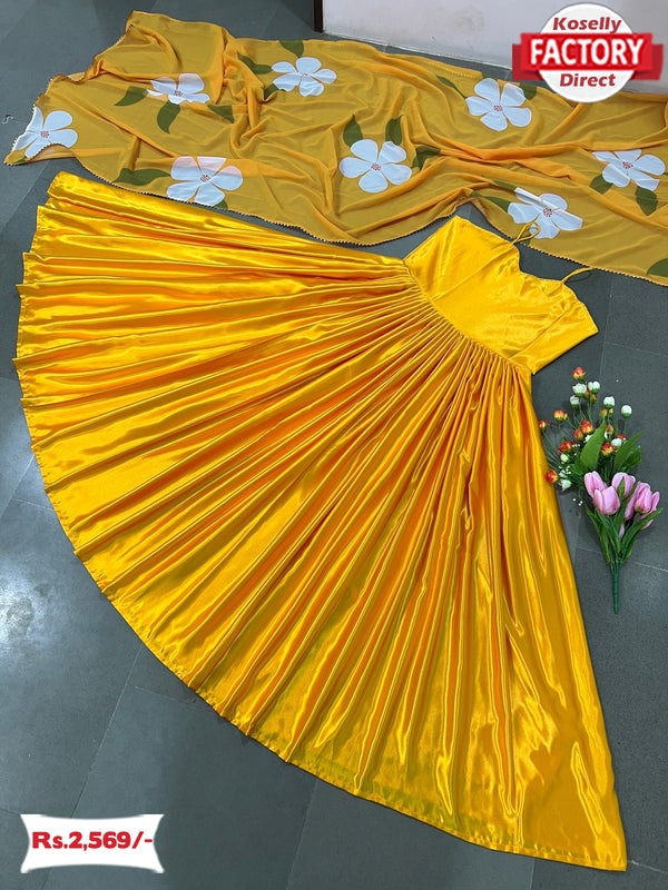Yellow Silk Gown Dupatta Set