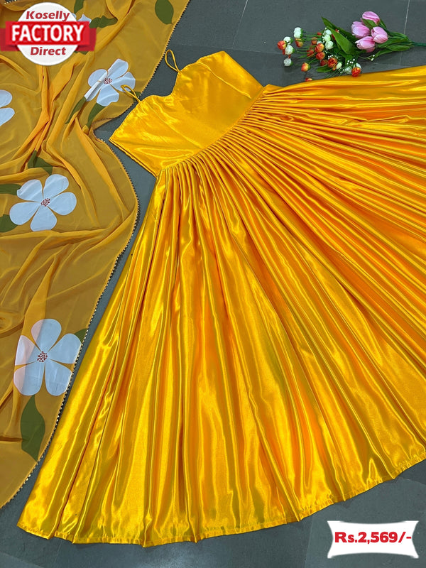 Yellow Silk Gown Dupatta Set