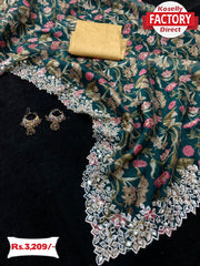 Real Mirror Work Digital Printed Organza Saree