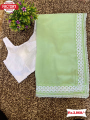 Light Green Georgette Saree With Embroidery And Readymade Blouse