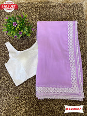 Lavender Georgette Saree With Embroidery And Readymade Blouse