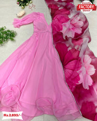 Pink Georgette Gown With Organza Dupatta
