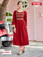 Red Embroidered Kurthi Top