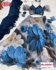 Digital Printed Wide Flair Organza Lehenga Choli