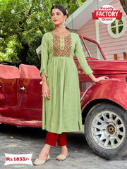 Pista Green Embroidered Kurthi Top
