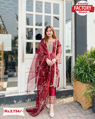 Maroon Organza Kurtha Palazzo Dupatta Set