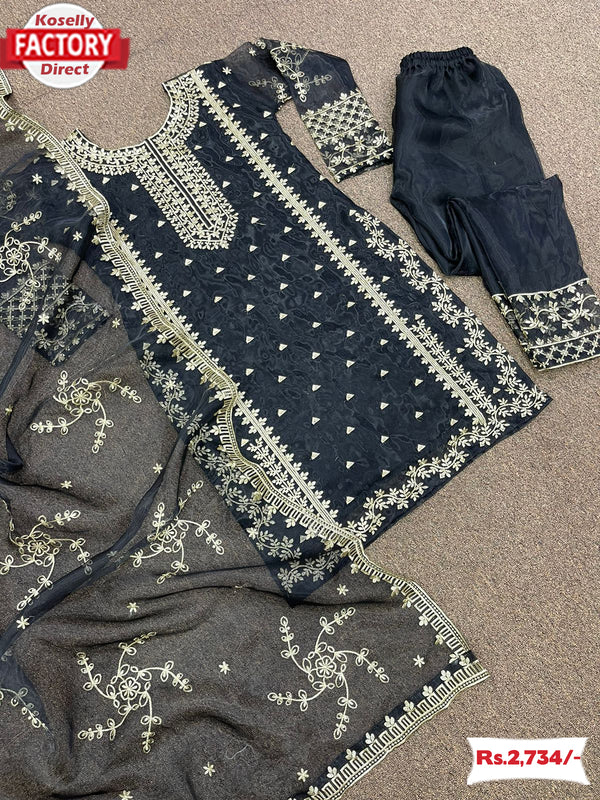 Black Organza Kurtha Palazzo Dupatta Set