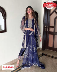 Navy Blue Organza Kurtha Palazzo Dupatta Set