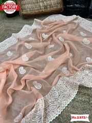Peach Shimmer Silk Saree With Chikankari Work
