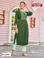 Green Embroidered Kurthi Top