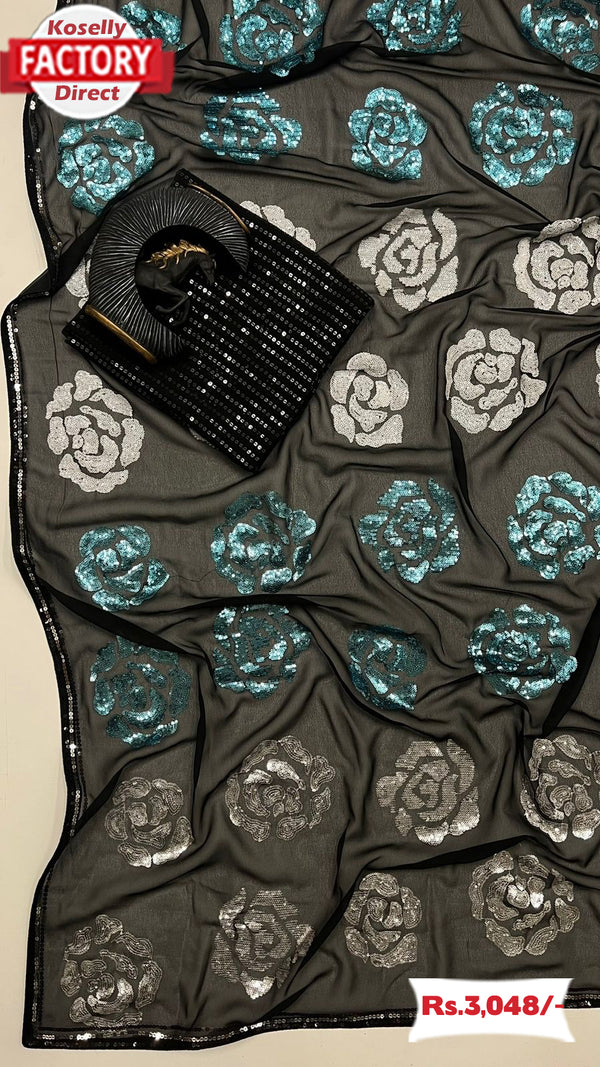 Black Georgette Designer Multi-sequins Partywear Saree