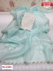 Sky Blue Pure Organza Handwork Saree